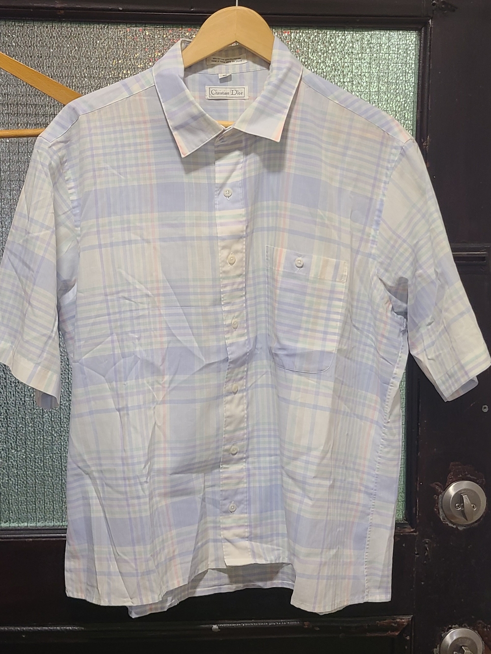 Dior Men's Short-Sleeve Plaid Shirt in Light Blue